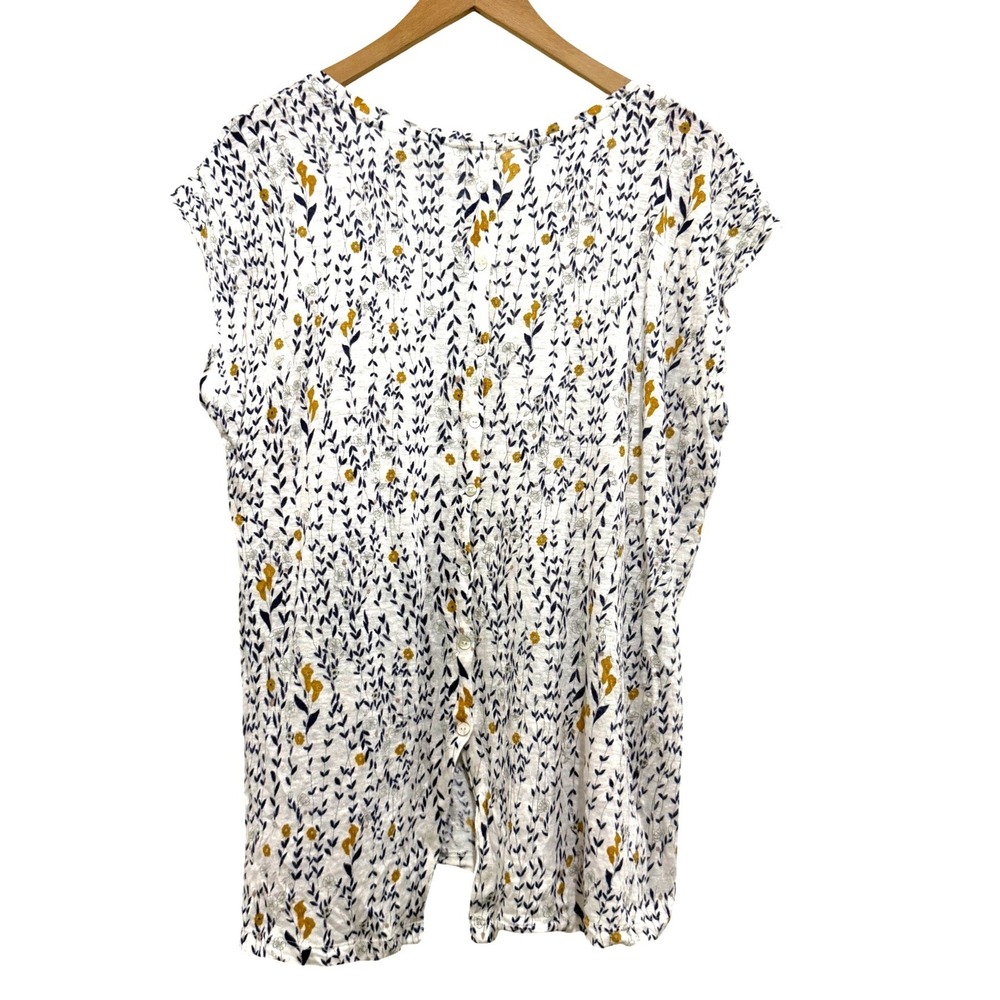 Rachel Zoe Women's XL White Floral 100% Linen Button Back Cap Sleeve Blouse Top - Picture 2 of 4
